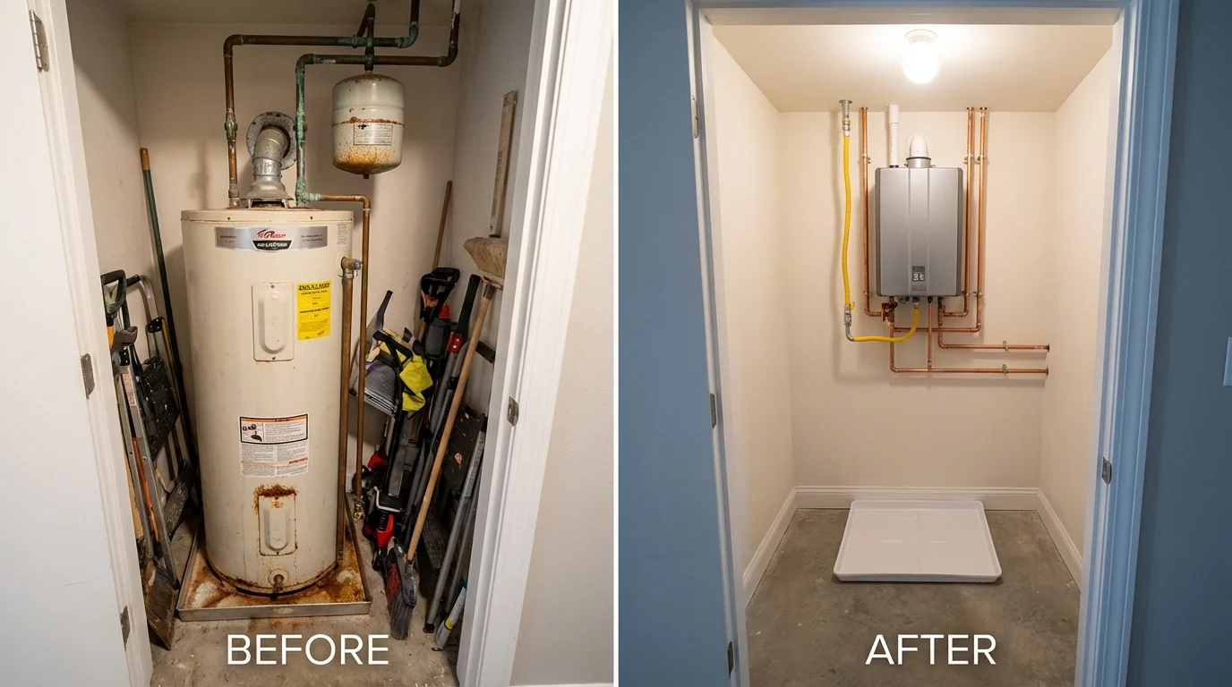 Tank water heater versus wall-mounted tankless unit comparison for Hurlock, MD homeowners